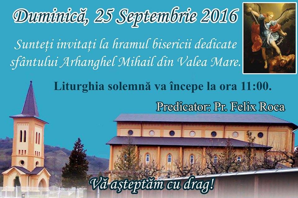 Anunțuri 25 septembrie 2016 Hramul sfântului Mihail Arhanghelul